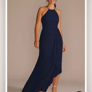High-Neck Chiffon Dress with Cascade
Color Marine David’s Bridal